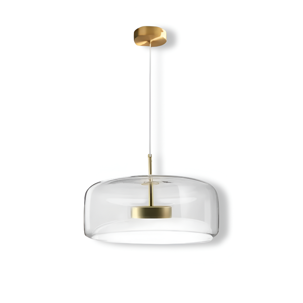 Lampe à suspension en verre, éclairage doux pour ambiance chaleureuse et stylée dans une chambre.