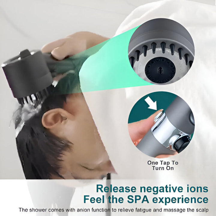 Douche spa avec tête haute pression et filtration, transformant salle de bain en oasis. Jet réglable, confort optimal.