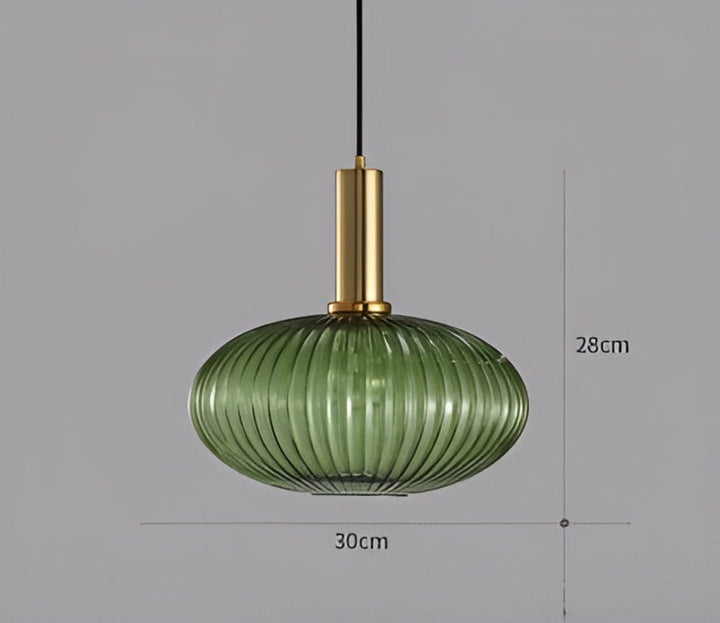 Suspension moderne vintage en verre strié, éclairage versatile pour diverses pièces.