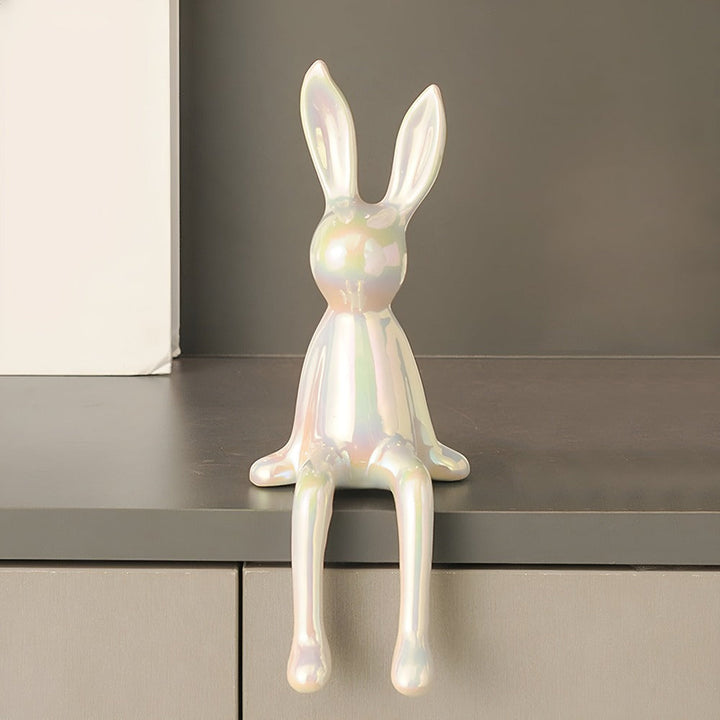 Cadeau idéal: lapin décoratif en céramique brillante, ornement scintillante pour toute maison.