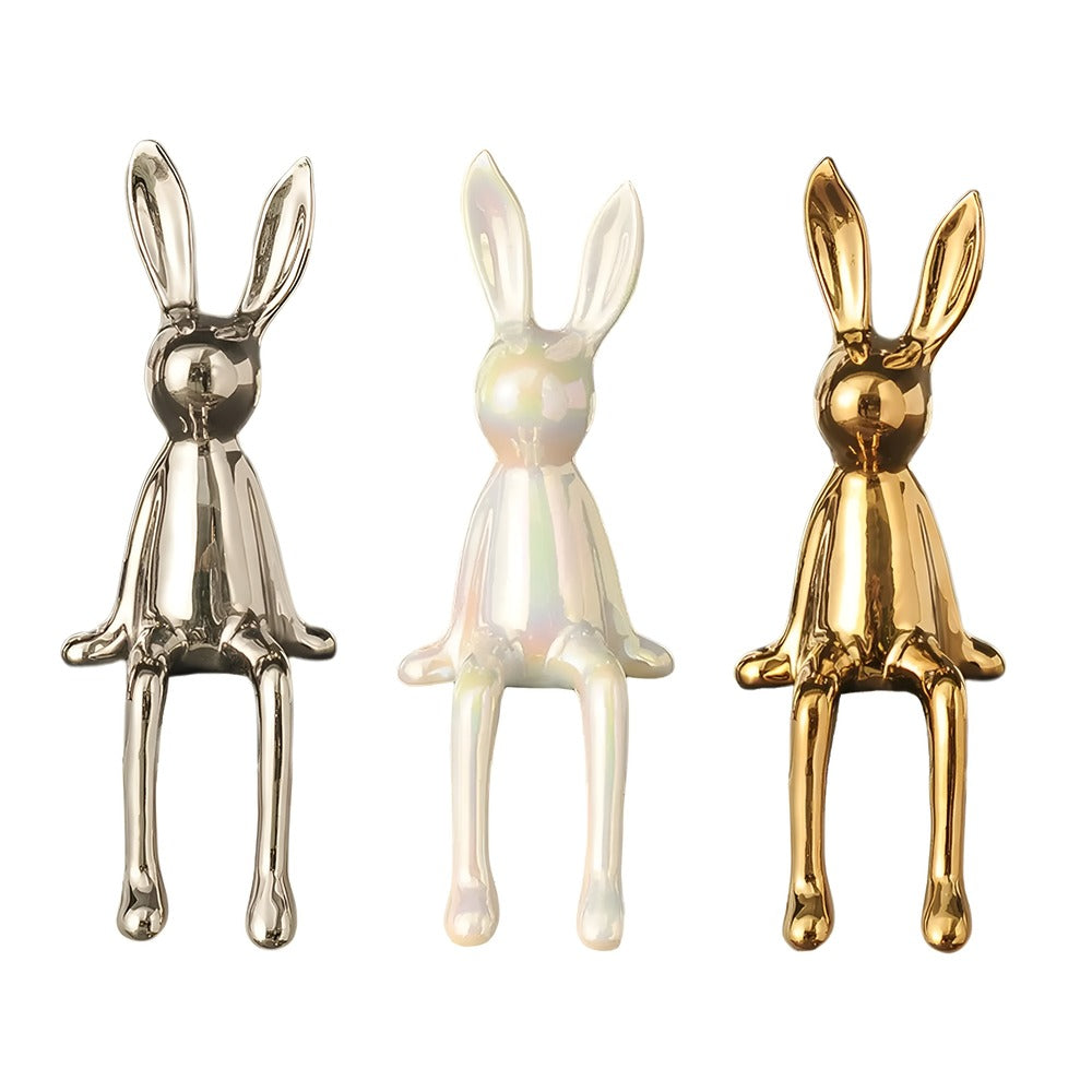 Sculpture de lapin en céramique scintillante, décoration d'intérieur design. Un ajout charmant.