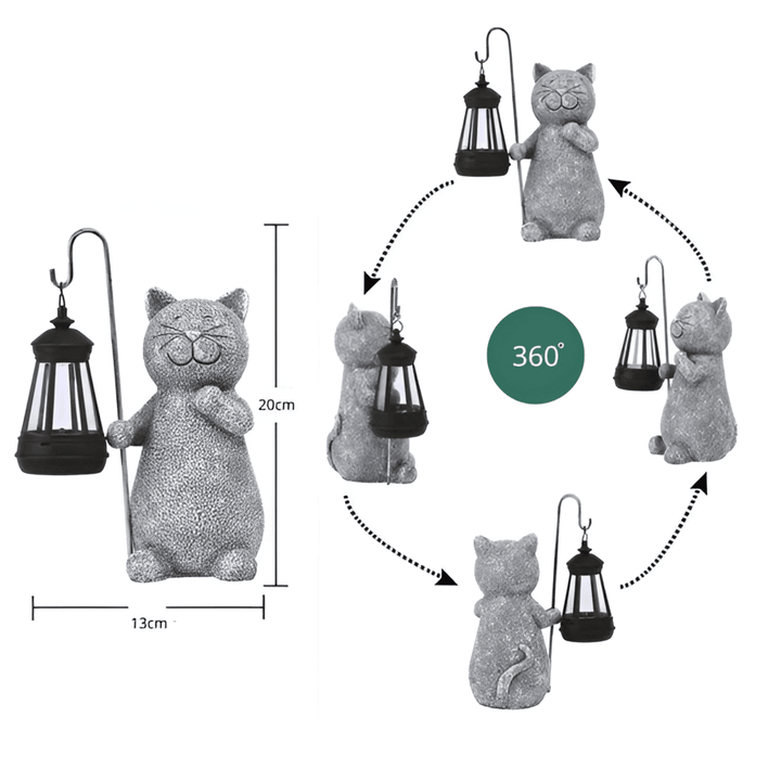 Décoration solaire chat pour terrasse, statue éclairante en résine pour une ambiance de jardin cosy.