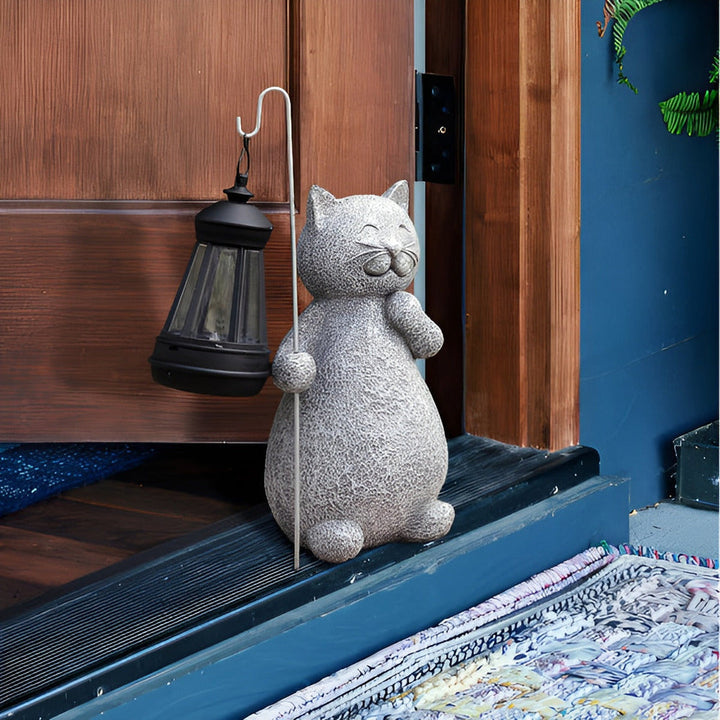 Lampe solaire chat de jardin, statue décorative résine pour un éclairage extérieur discret et charmant.