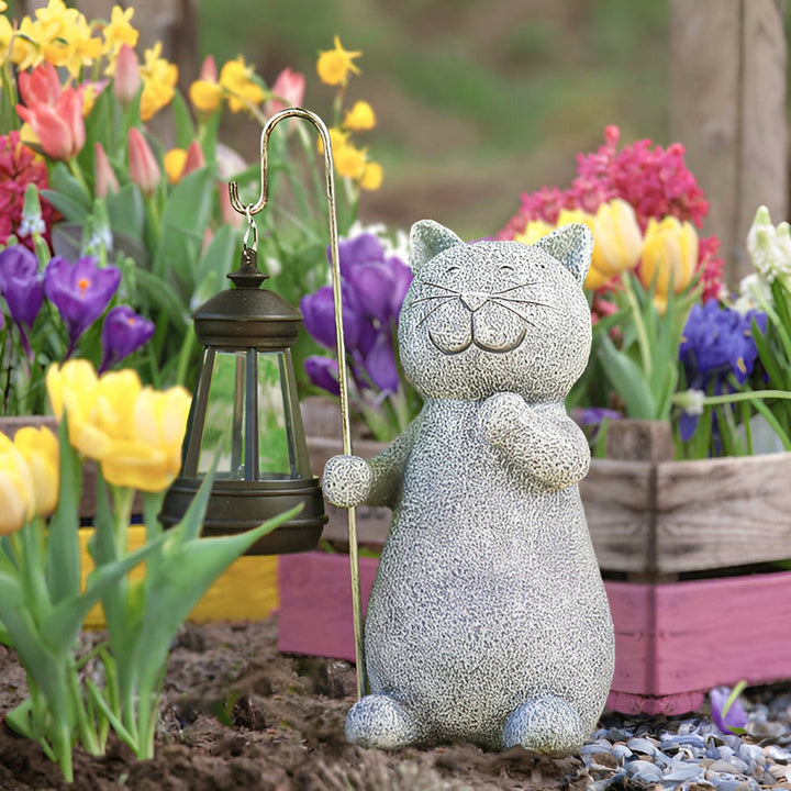 Décoration extérieure solaire : statue de chat éclairante pour jardin, pelouse ou terrasse. Lumière douce.