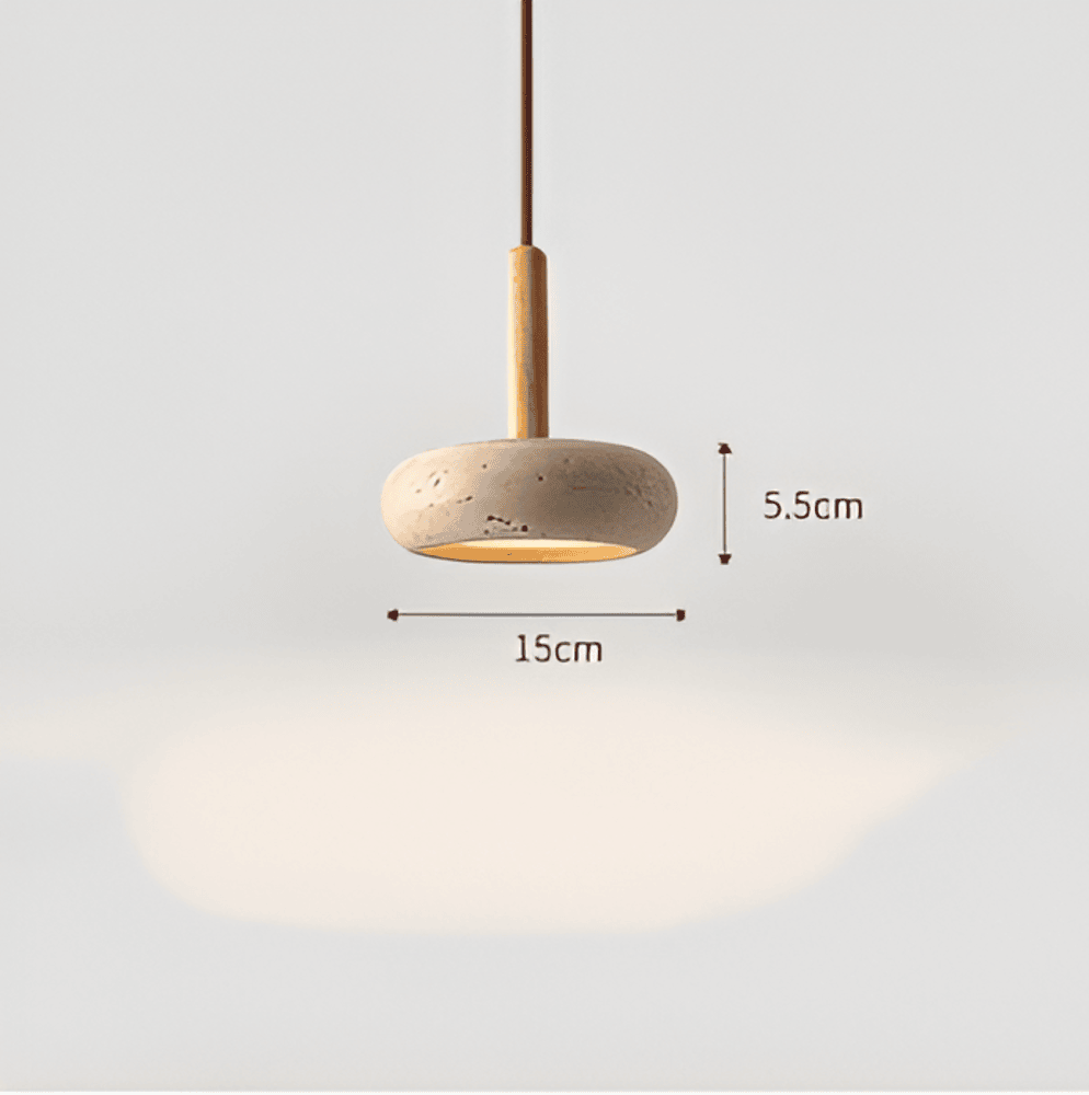 Lampe de plafond suspension moderne, fabriquée en travertin et bois. Éclairage design pour toute pièce.