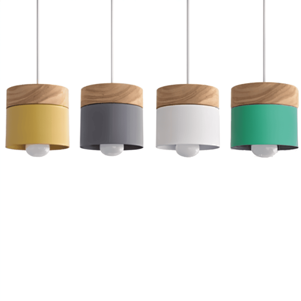 Suspension cylindrique moderne pour un éclairage design et chaleureux dans un salon contemporain.