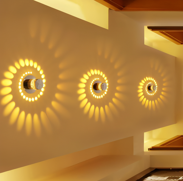 Lampe murale LED cylindrique à effet spirale, lumière décorative moderne pour ambiance intérieure.