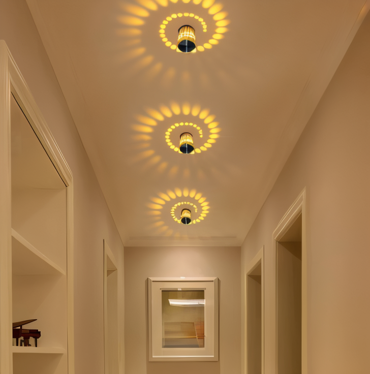 Lampe LED murale design, cylindre avec éclairage spirale unique, moderne et décoratif.