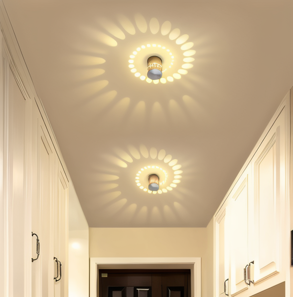 Décoration murale LED cylindrique, lumière d'ambiance unique avec motif spirale lumineux.