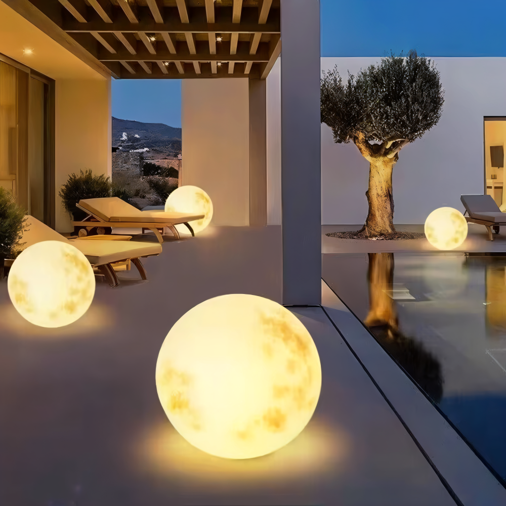 Éclairage solaire jardin lunaire, lampe LED IP65 décorative pour allée et extérieur.