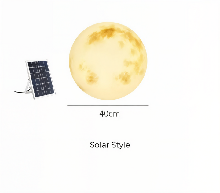 Éclairage extérieur LED solaire IP65, design lunaire pour jardin, ambiance nocturne.