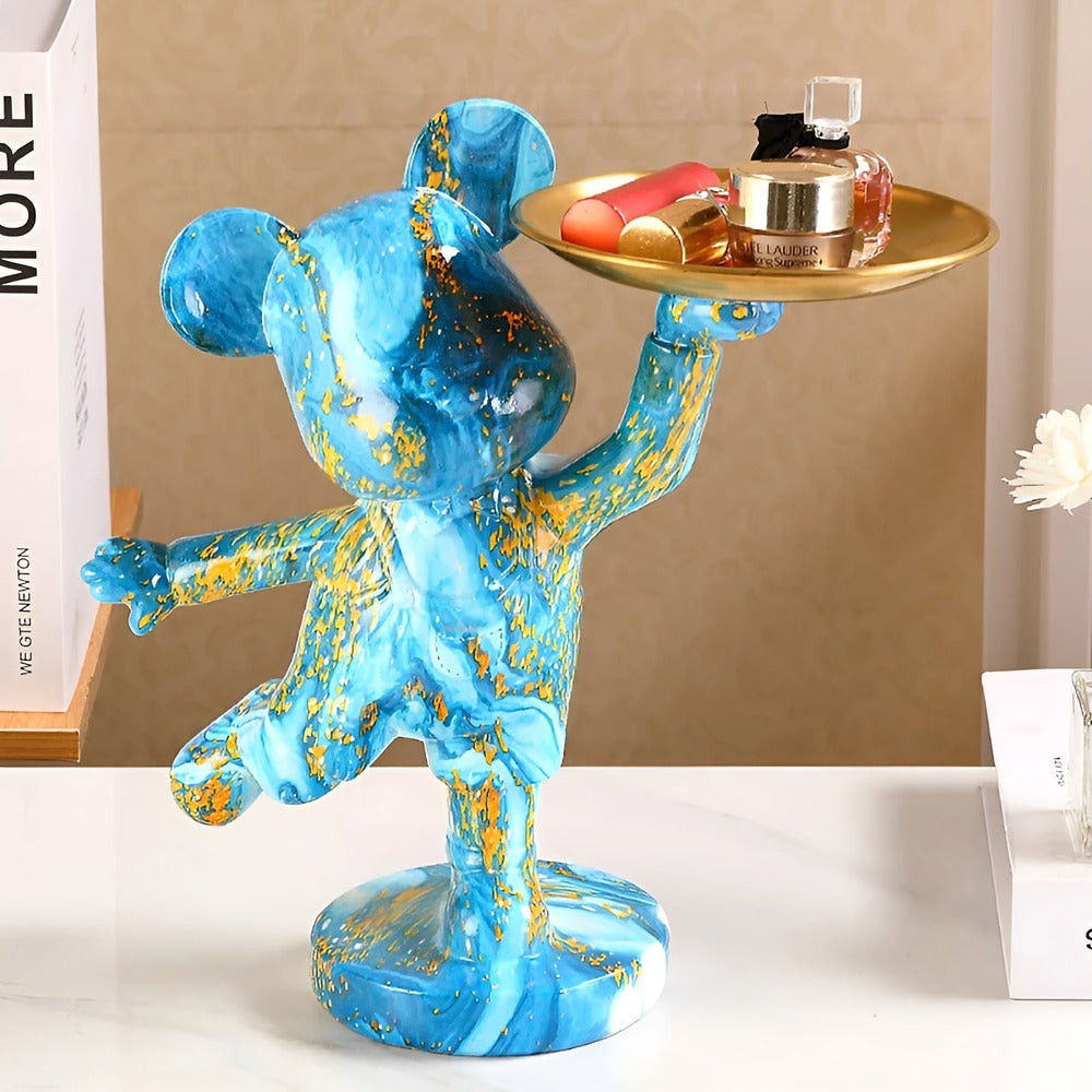 Figurine ours organisateur fait main, rangement bureau élégant en résine pour un intérieur chic.