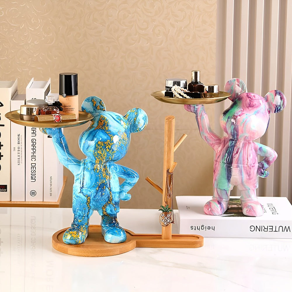 Ours décoratif de luxe en résine, sculpture élégante et vide-poche pour décoration maison moderne.