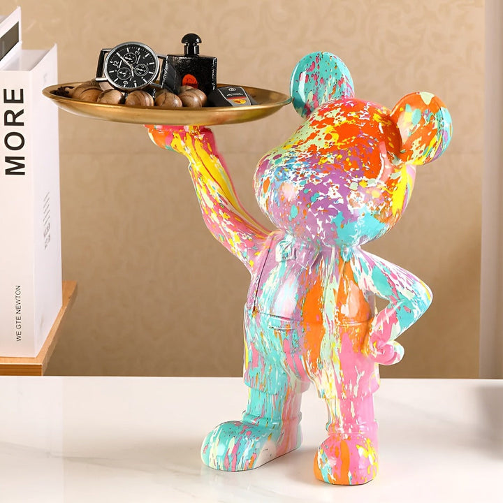 Ours décoratif luxe en résine fait main, figurine élégante et vide-poche pour un rangement raffiné.