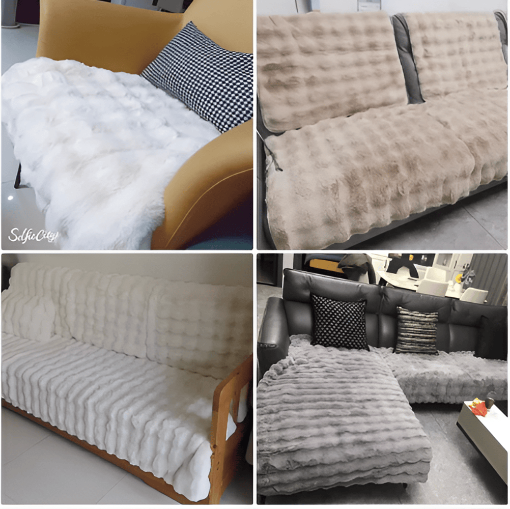 Housse de canapé en peluche douce, antidérapante, lavable, protégeant le salon des taches et des animaux.