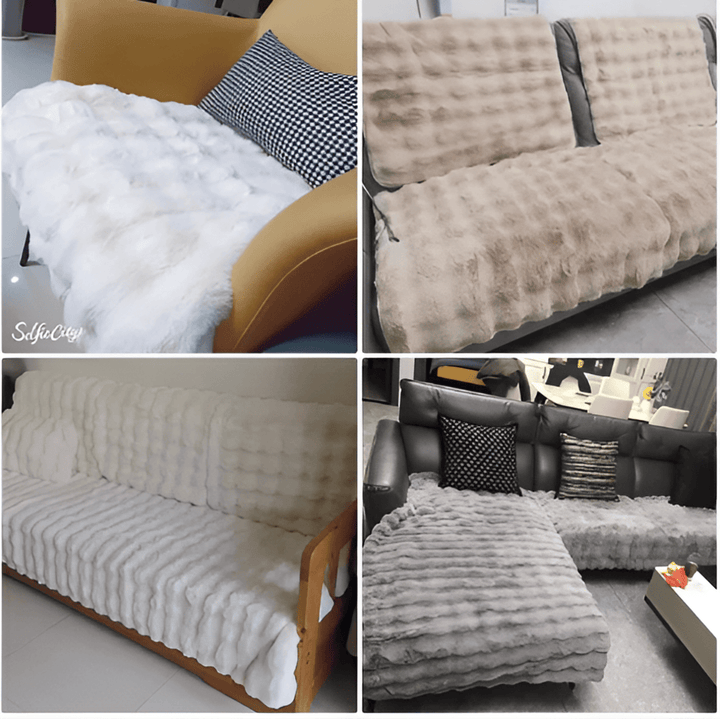 Housse de canapé en peluche douce, antidérapante, lavable, protégeant le salon des taches et des animaux.