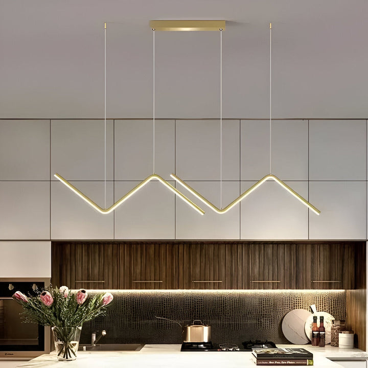 Suspension design LED, forme triangulaire, lumière ambiante moderne pour intérieur.