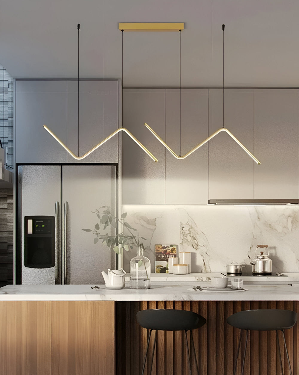 Lampe suspendue design triangulaire, lumière dimmable pour décoration intérieure.