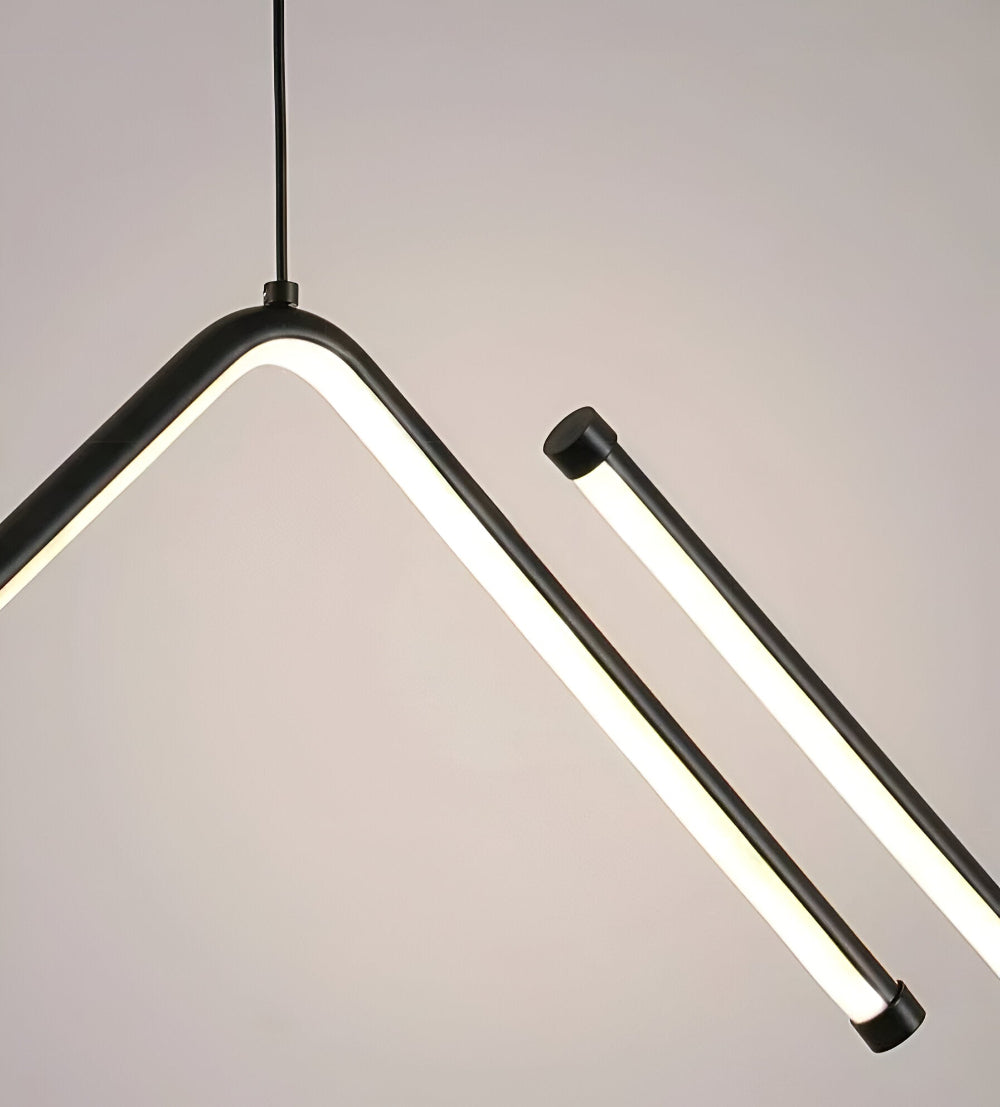Suspension LED moderne, design géométrique, lumière ambiante pour cuisine/salle à manger.