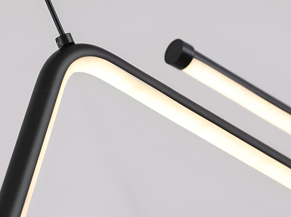 Lampe suspendue LED, forme triangulaire, éclairage contemporain dimmable polyvalent.