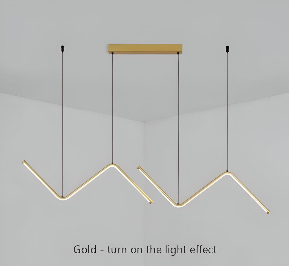 Suspension LED moderne et minimaliste, forme triangulaire, éclairage dimmable.