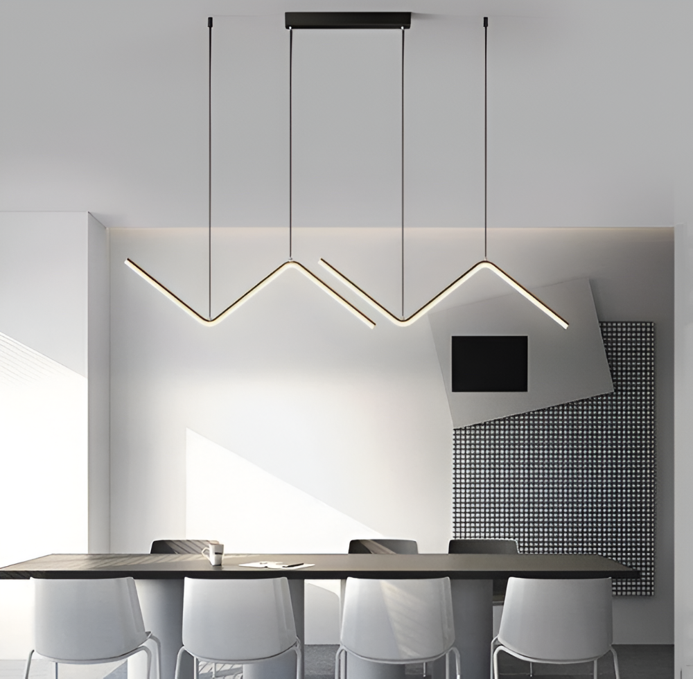 Lampe suspendue LED contemporaine, dimmable, éclairage salon au design épuré.