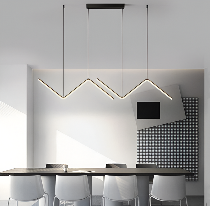 Lampe suspendue LED contemporaine, dimmable, éclairage salon au design épuré.