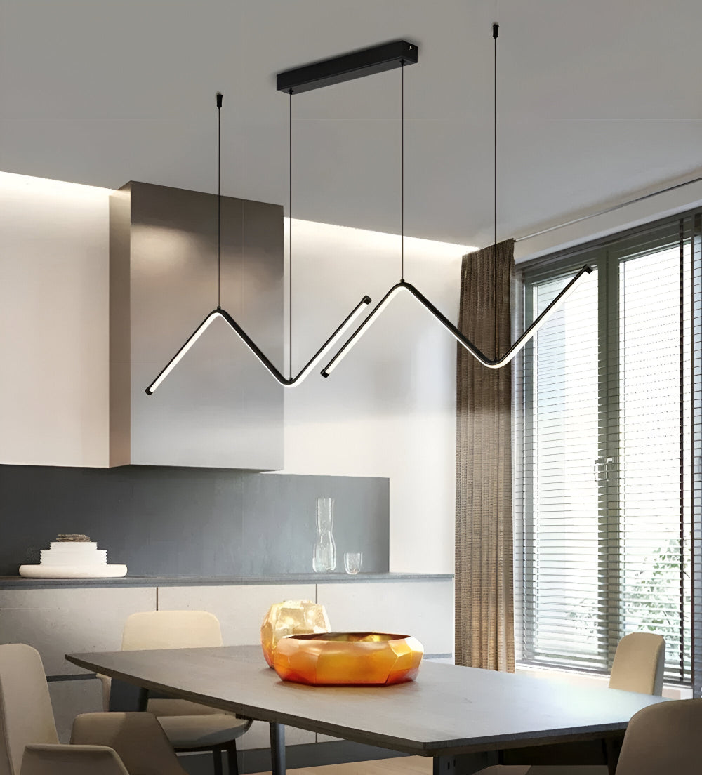 Luminaire LED géométrique moderne, éclairage ambiant dimmable pour salle à manger.