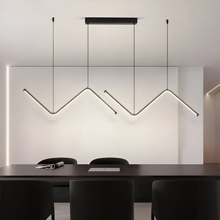 Éclairage moderne LED, suspension géométrique pour salon et design contemporain.