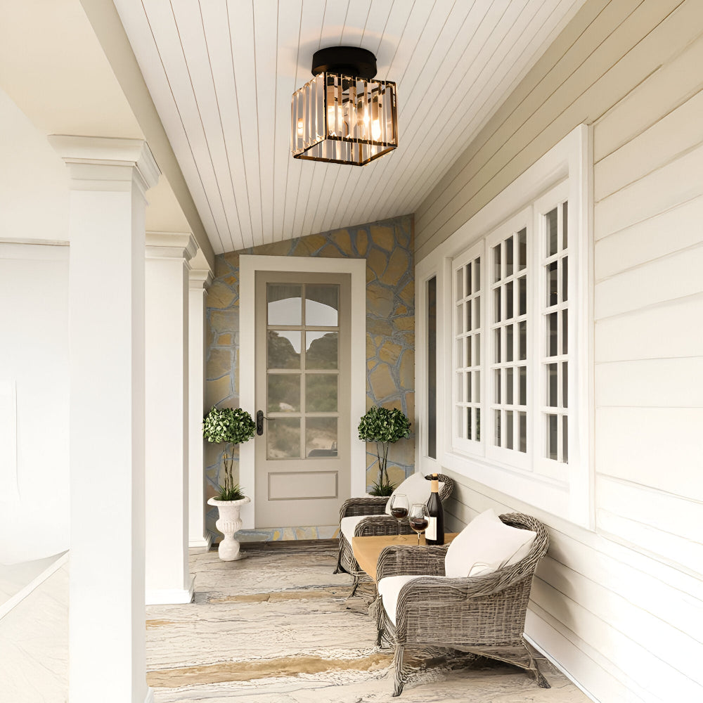 Lampe de plafond LED Crystalon moderne, apporte une ambiance élégante au salon.