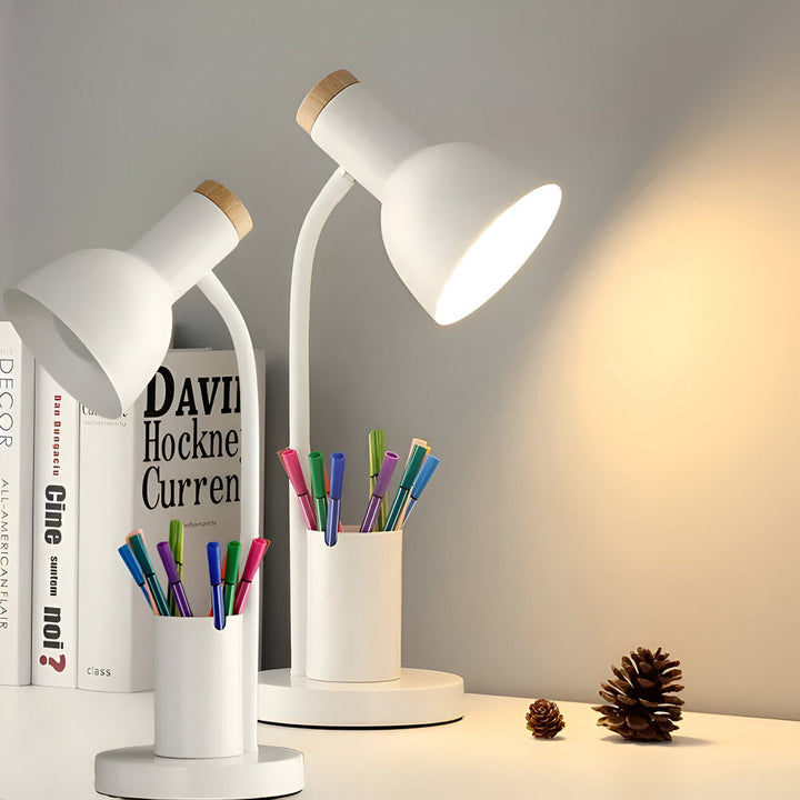 Éclairage de bureau LED moderne, style nordique, rangement stylo, idéal pour la décoration scandinave.