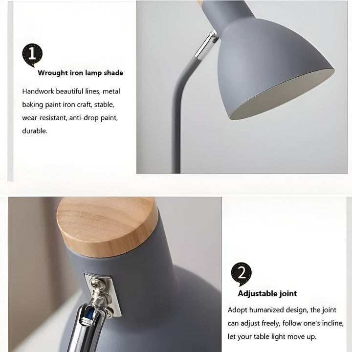 Lampe de bureau LED réglable, design scandinave épuré, éclairage fonctionnel pour espace de travail moderne.