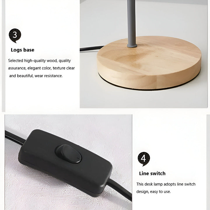 Lampe de bureau LED nordique sur un bureau en bois, éclairage doux, création d'une ambiance de travail et lecture.