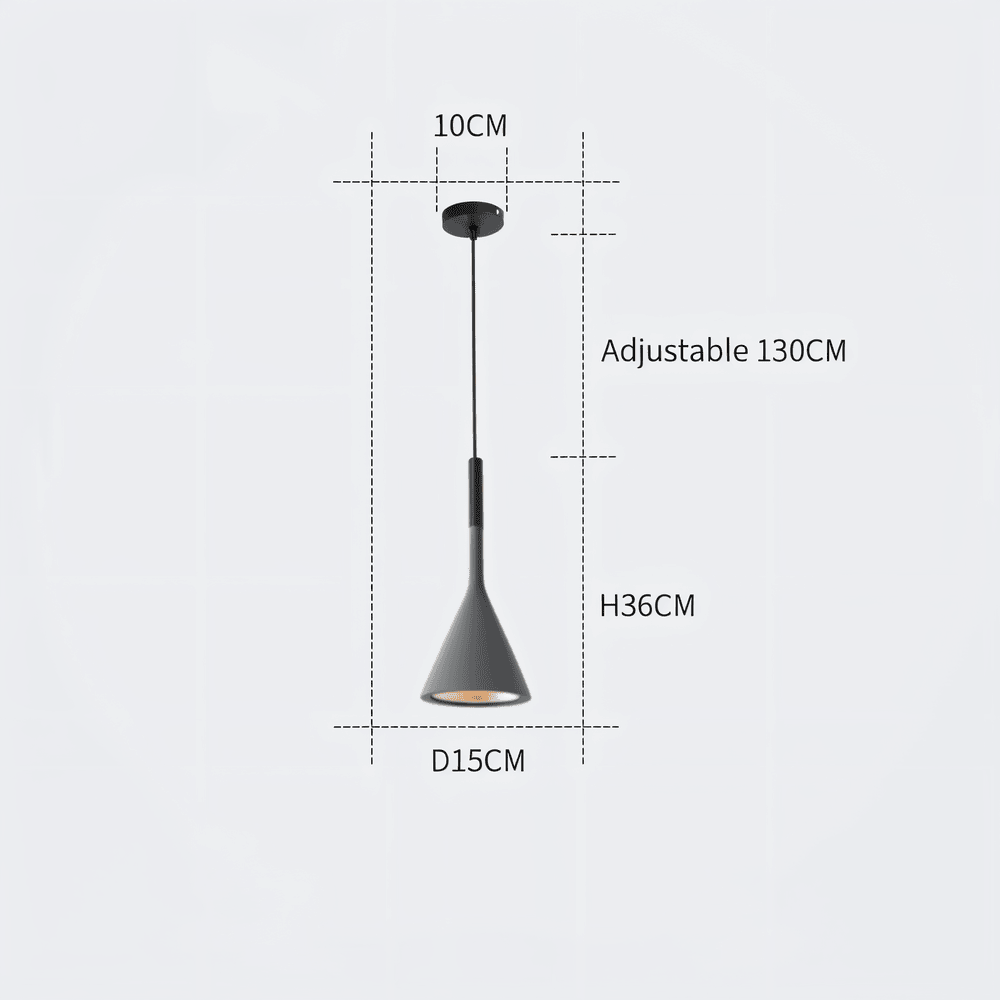 Lampe suspendue conique moderne, éclairage de plafond pour un intérieur épuré.