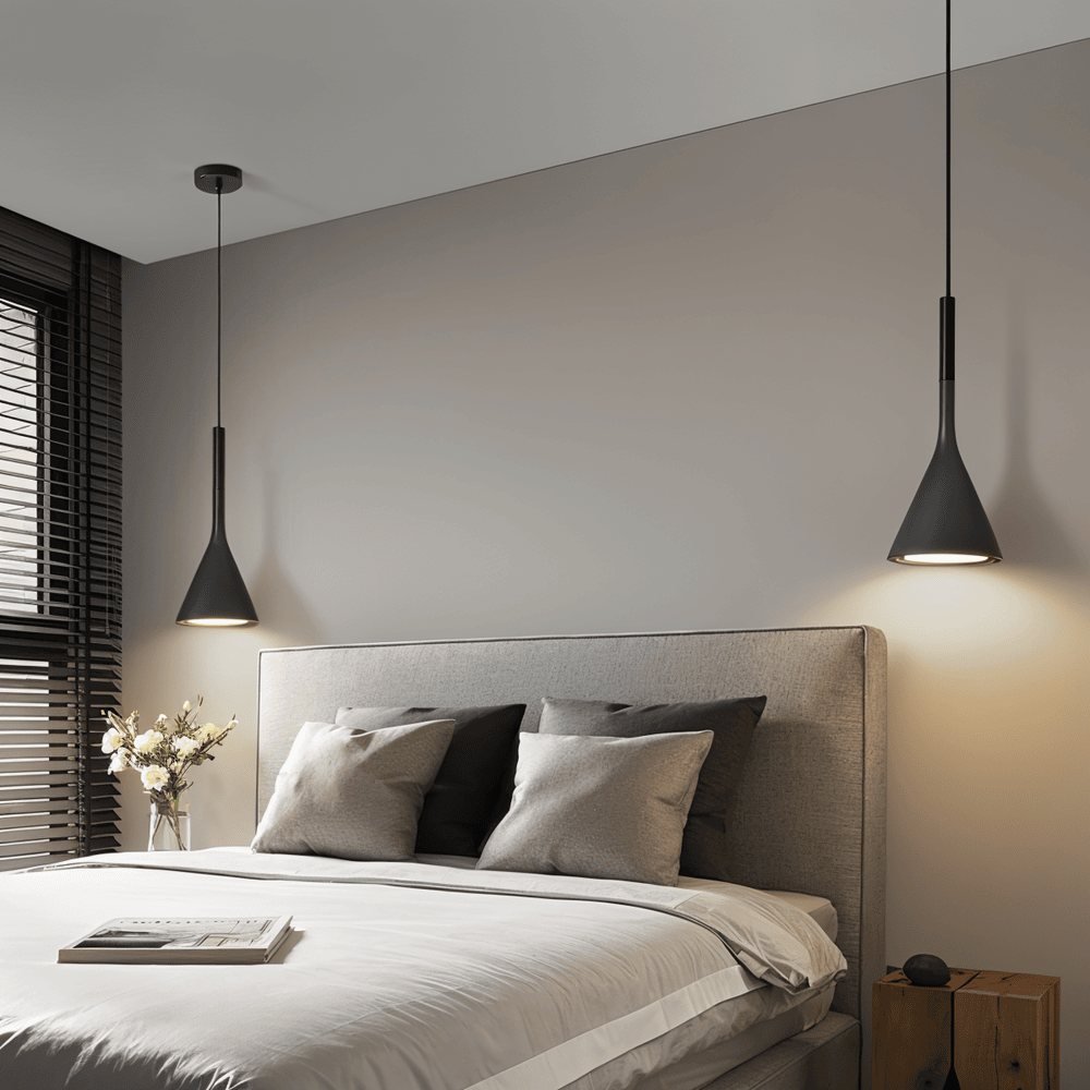 Luminaire suspendu nordique conique, lampe de plafond design moderne pour salon.