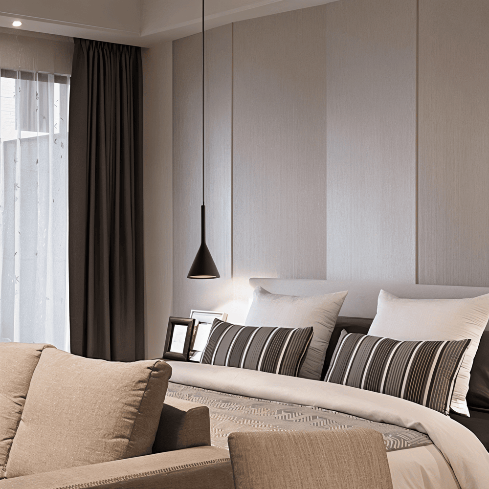 Luminaire suspendu conique, style moderne pour plafond, crée une ambiance cosy.