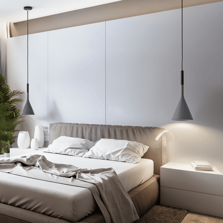 Luminaire de plafond suspendu, style nordique, design conique pour intérieur chic.
