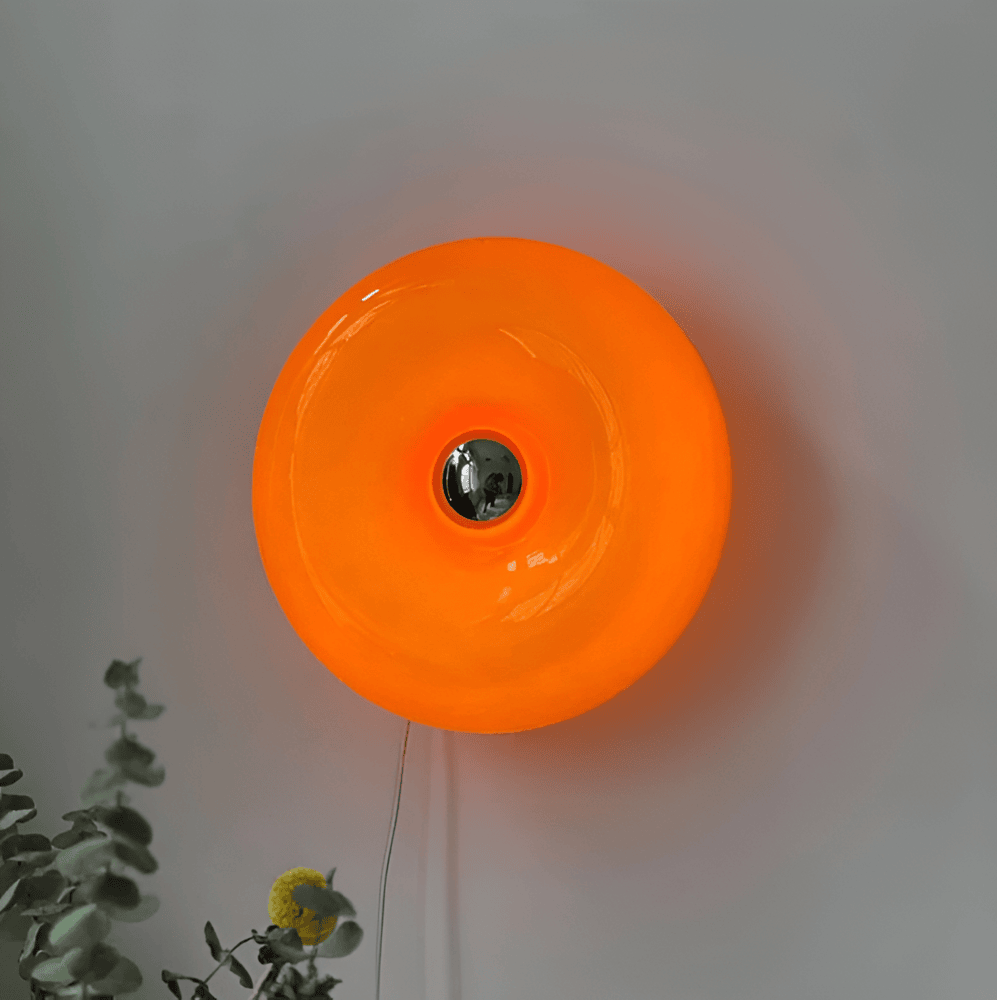 Lampe de chevet Donut design nordique, verre orange translucide, décoration intérieure.