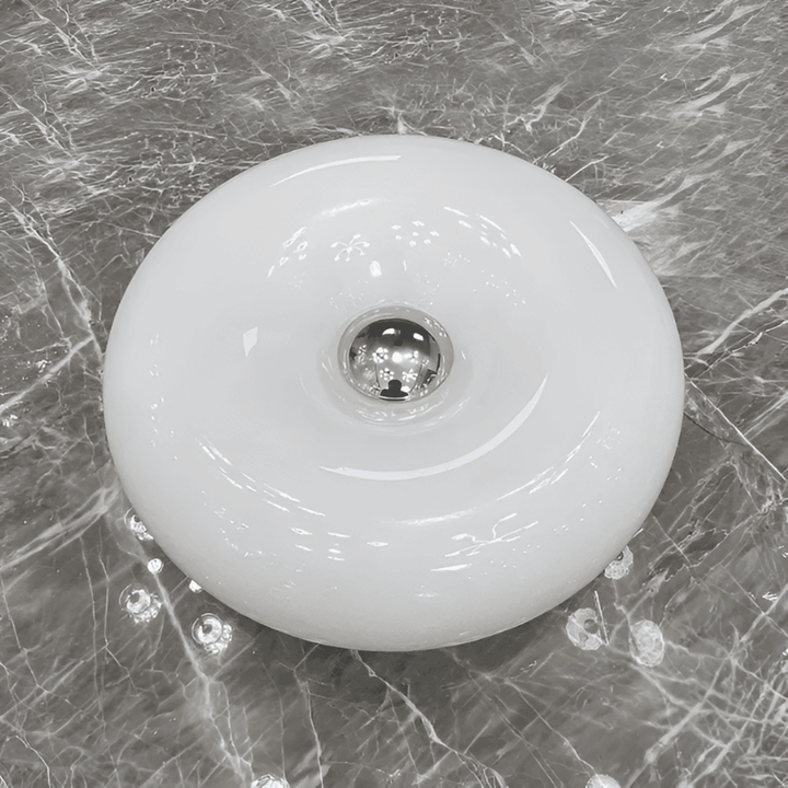 Lampe LED Donut en verre orange/blanc, design nordique, polyvalente table/mur.