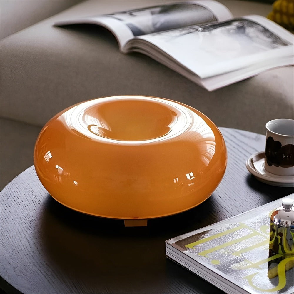 Lampe de table Donut, verre blanc, style nordique minimaliste, ajustable pour ambiance.