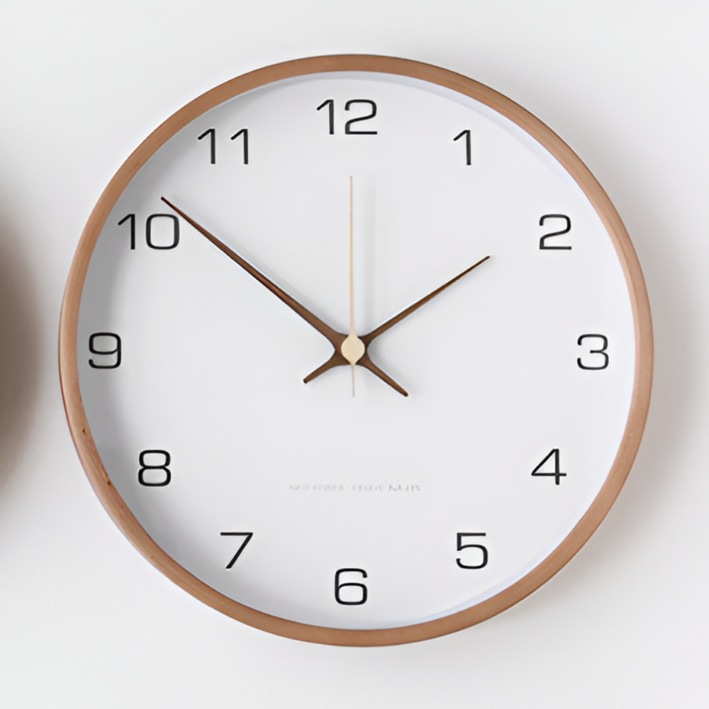 Horloge murale bois silencieuse, design nordique minimaliste, parfaite pour chambre.