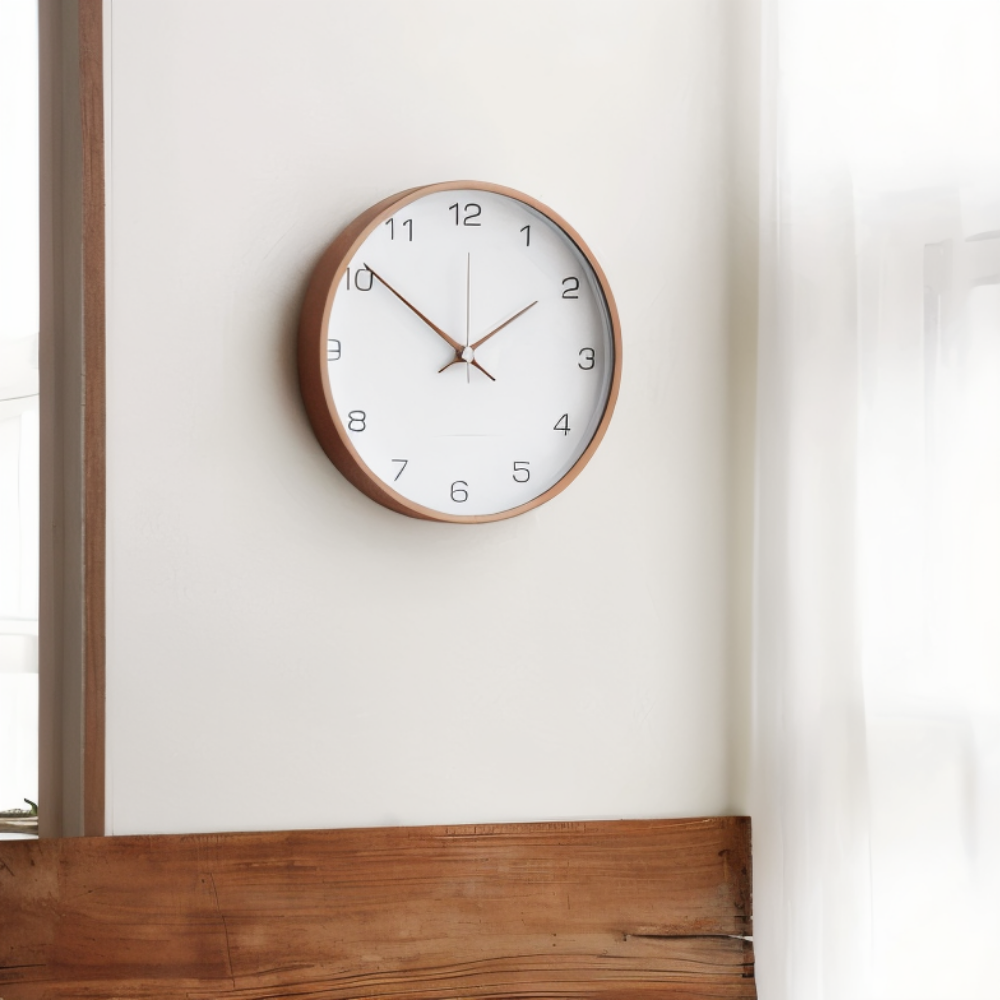 Grande horloge murale bois, design scandinave moderne, silencieuse pour salon.