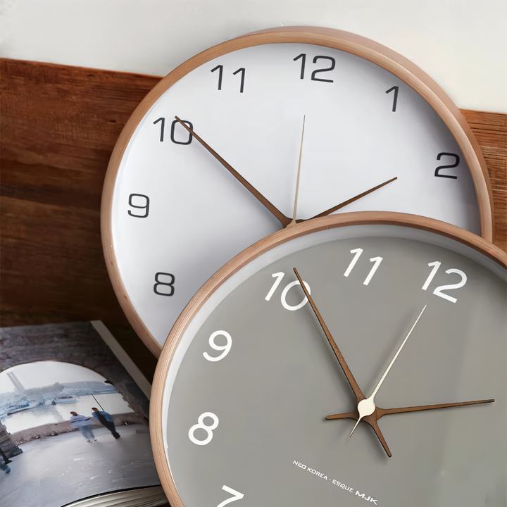 Horloge murale en bois naturel, design scandinave, silencieuse, pour maison.