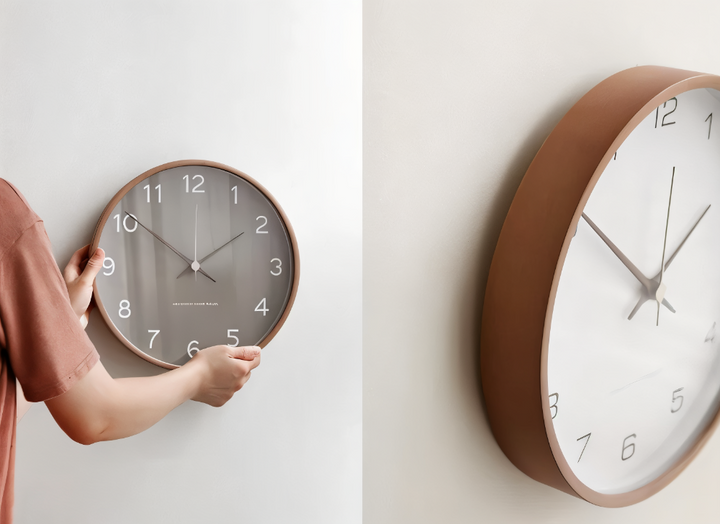 Horloge murale bois style nordique, ronde, quartz silencieux, décoration élégante.