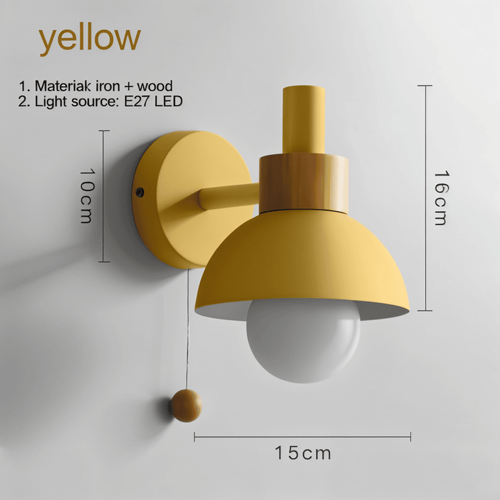 Lampe murale pastel, ambiance chaleureuse, éclairage doux, interrupteur à cordon pour salon.