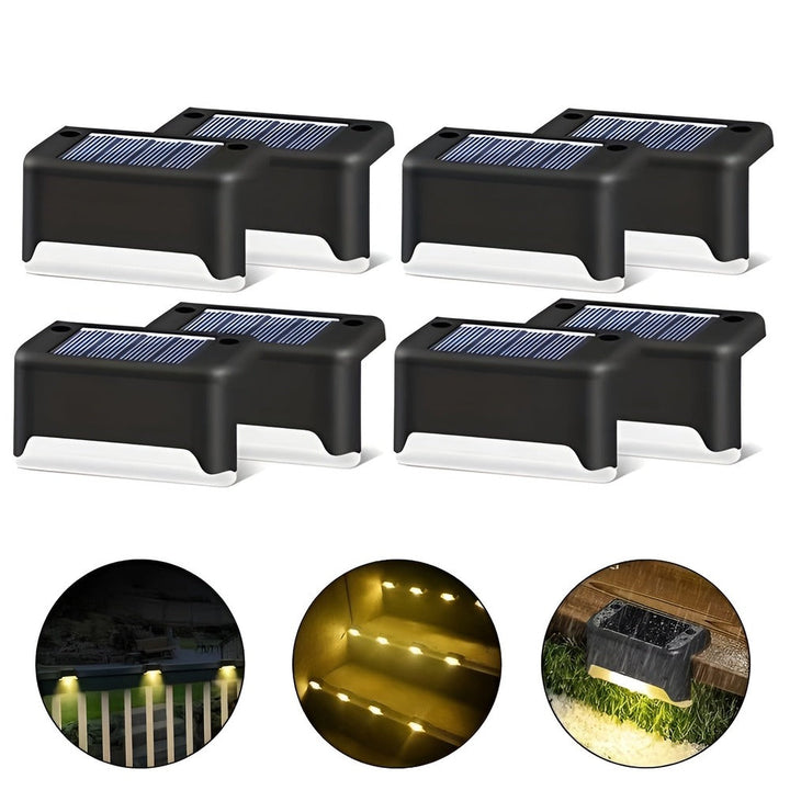 Lumière LED solaire pour escalier, chemin, terrasse. Applique étanche, design discret.