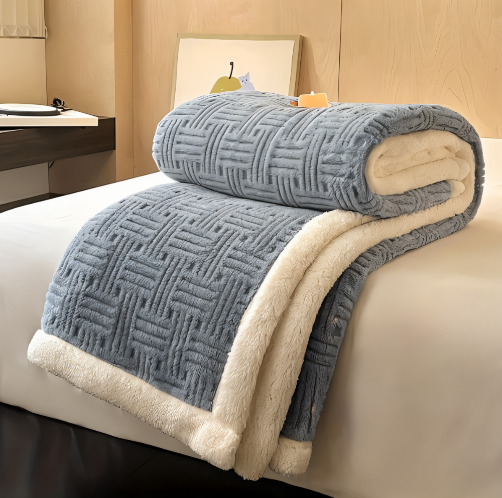 Plaid doux réversible unisexe, motif géométrique élégant pour salon ou chambre.