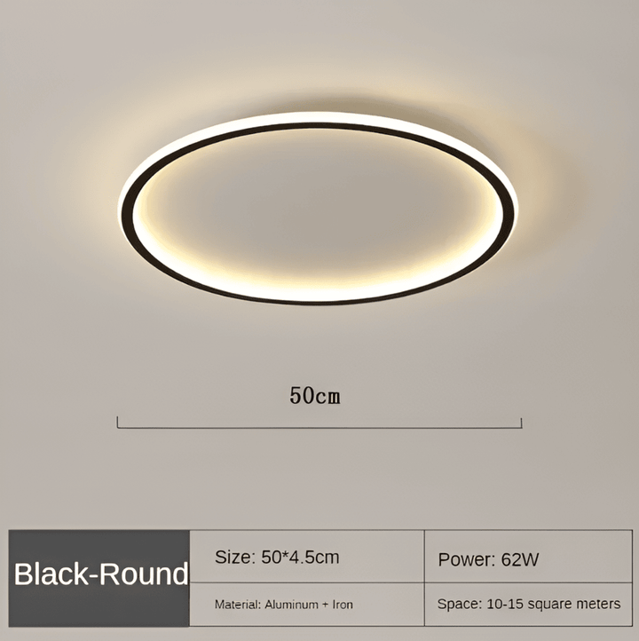 Plafonnier LED rond au design minimaliste, parfait pour un intérieur épuré et un éclairage moderne.