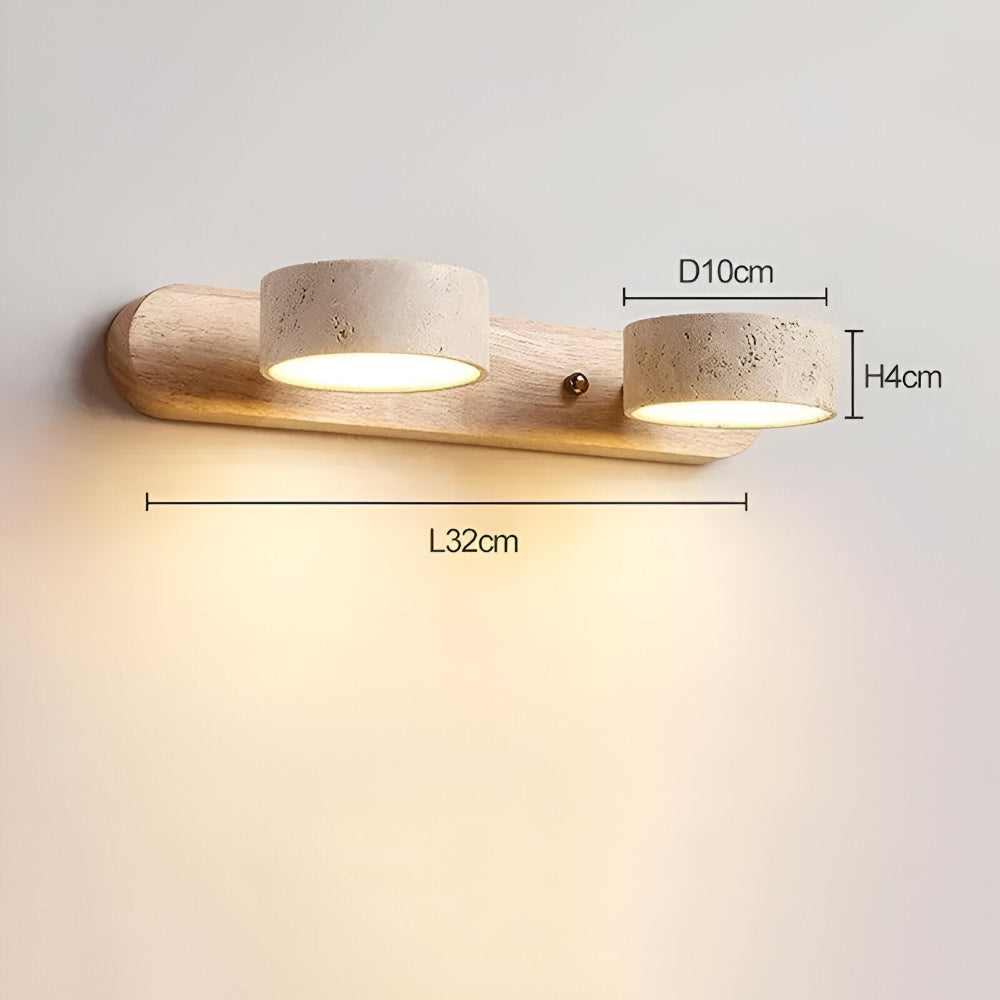 Luminaire mural LED moderne, bois et pierre naturelle, éclairage d'accentuation élégant.