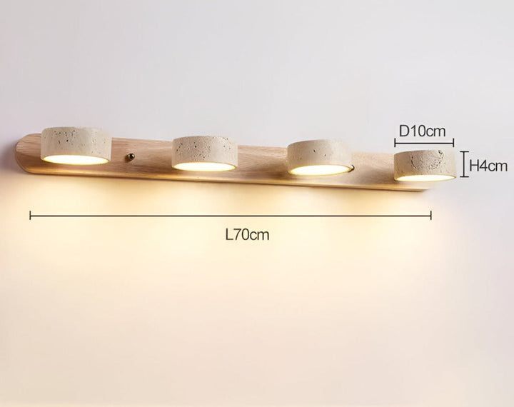 Luminaire mural LED, design moderne avec bois et pierre, éclairage intérieur polyvalent.